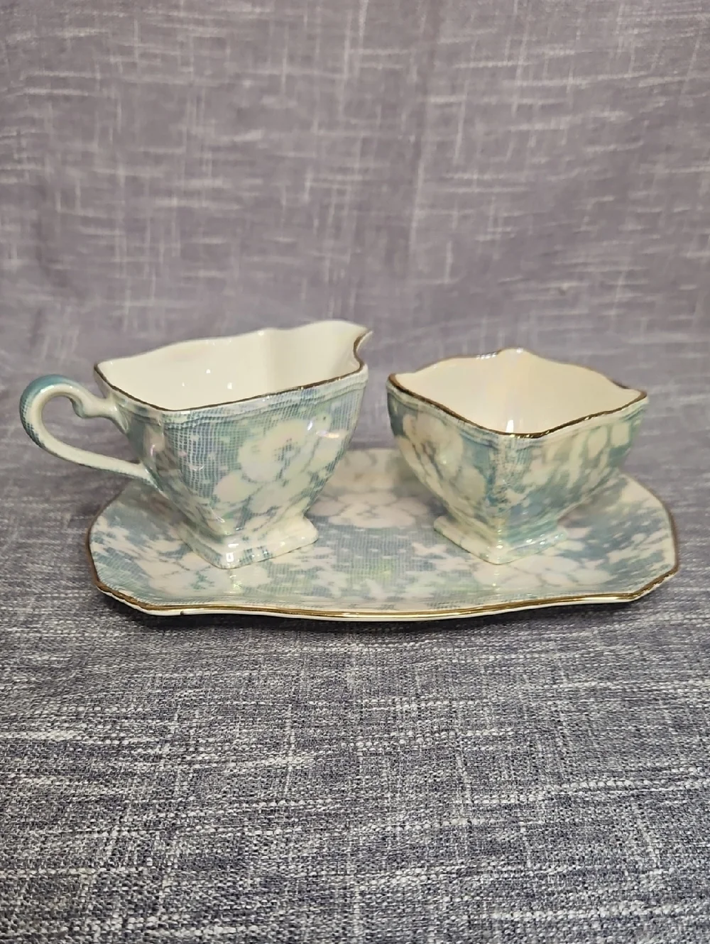 Vintage Royal Winton Blue Brocade Chintz 3 Pc Set